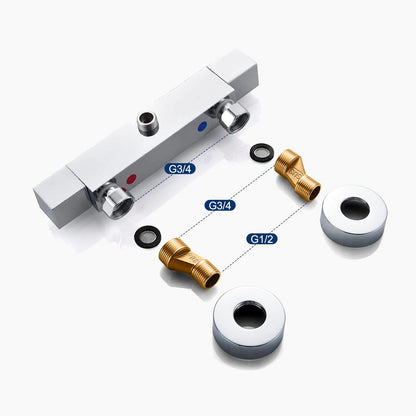 Mitigeur Robinet thermostatique douche chromé 2 sorties EVO carré