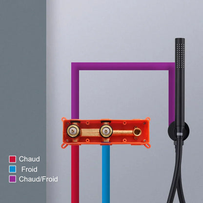 Robinet baignoire salle de bain mural encastrable douchette - Noir - Laiton